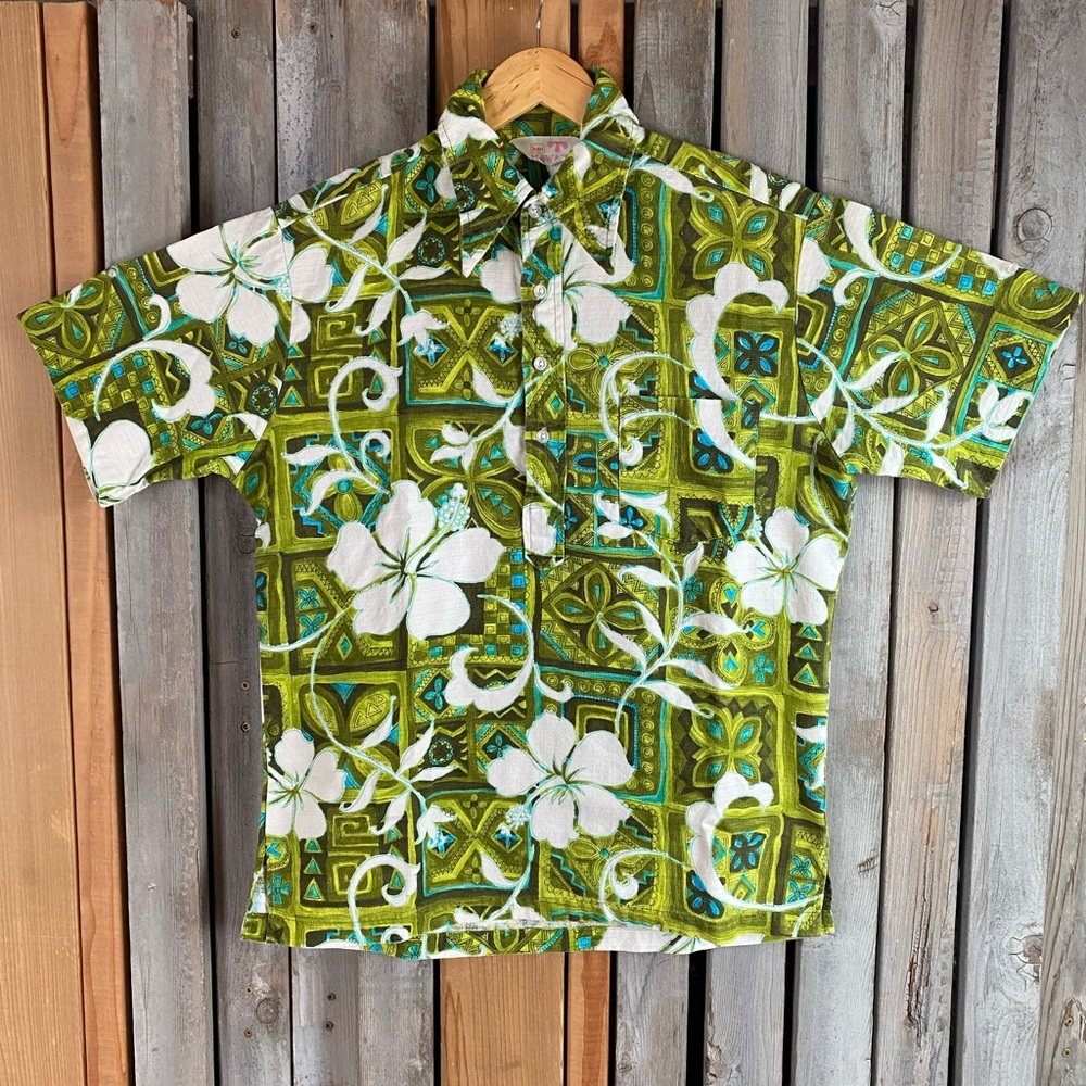 Hawaii Sears 1960s patterned heavy cotton man’s shirt Sz M
